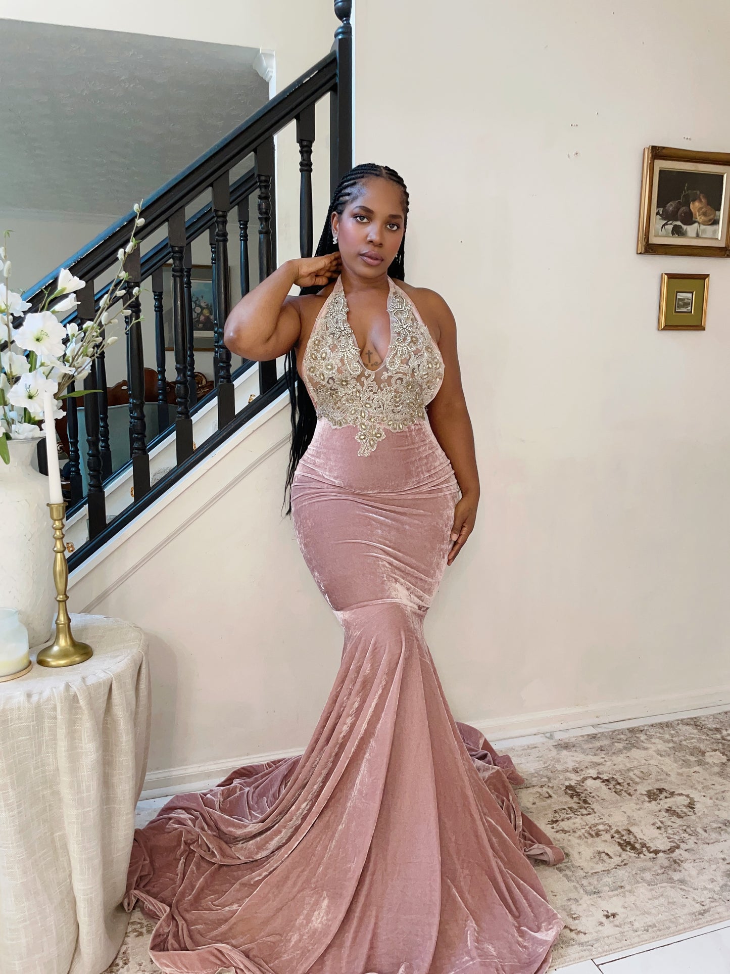 Amina pink velvet gown