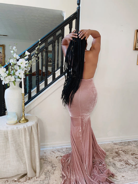Amina pink velvet gown