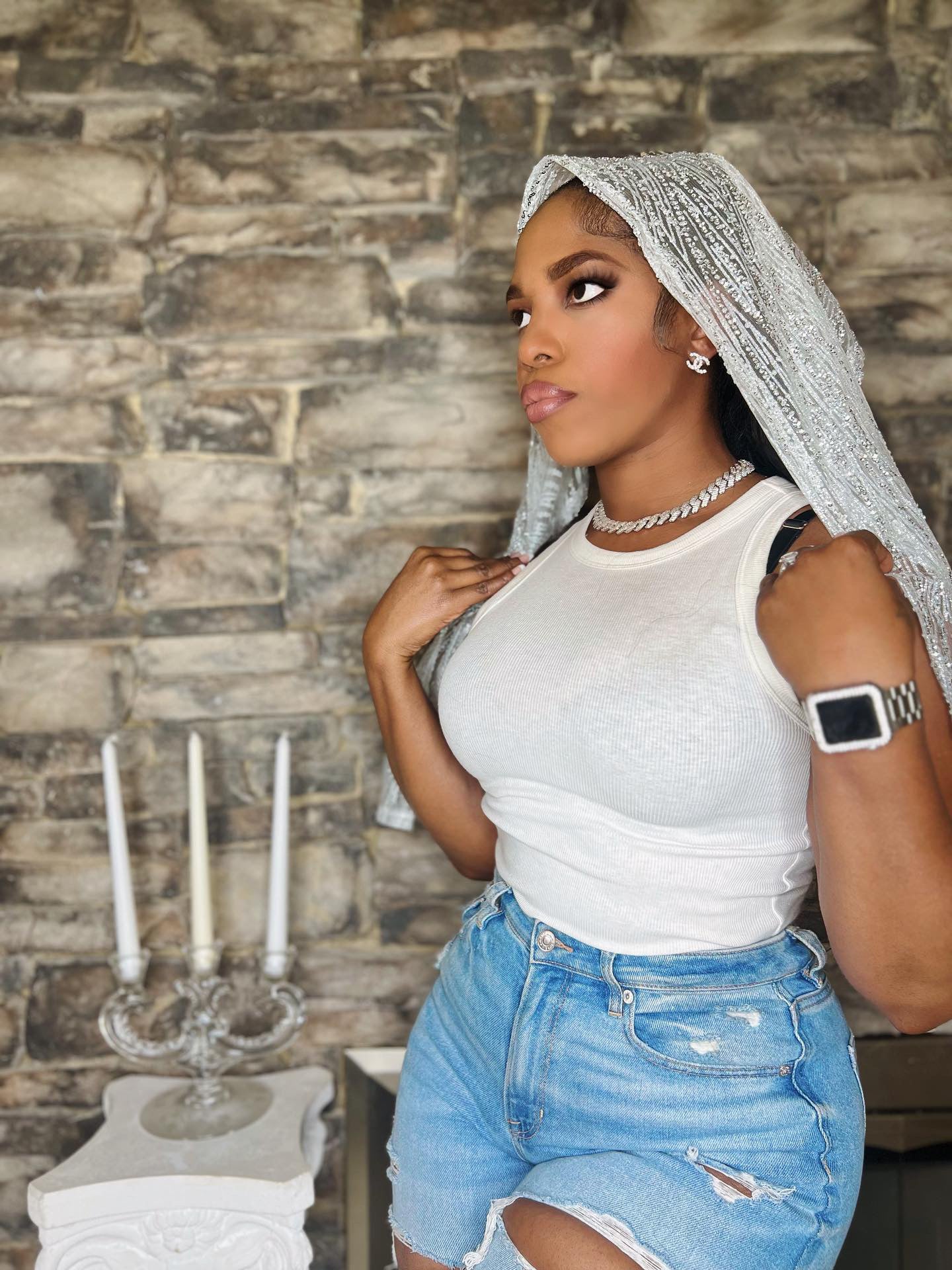 Old hollywood crystal head scarf