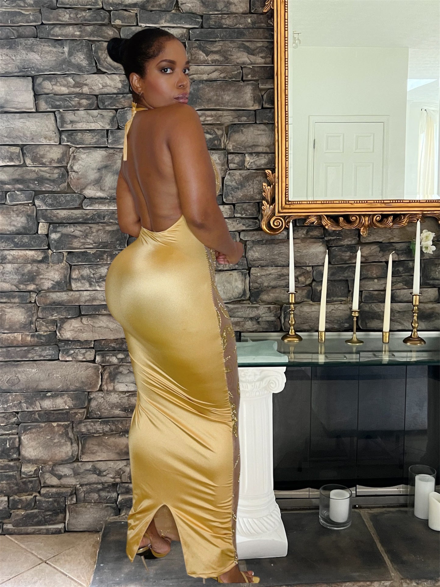 Onyii gold midi dress
