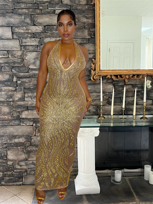 Onyii gold midi dress